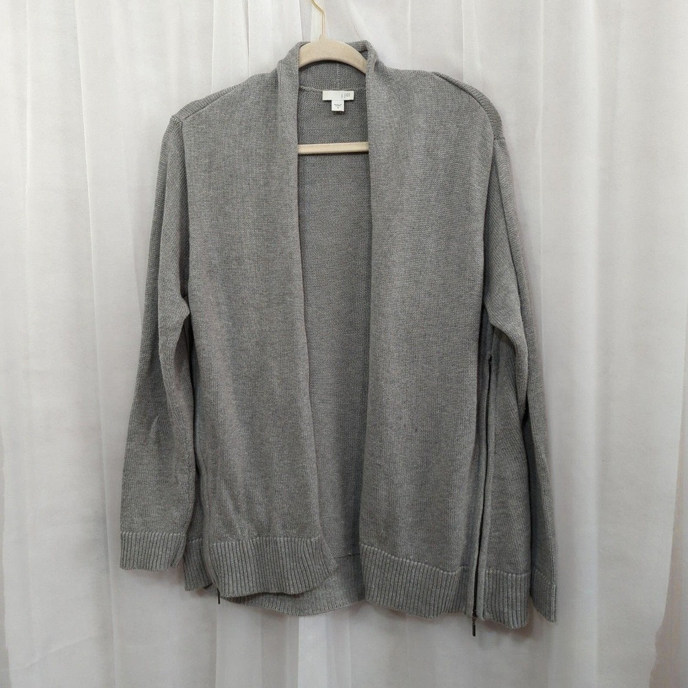 J Jill Cardigan Sweater Womens Medium Gray Side Zip 3/4 Sleeve